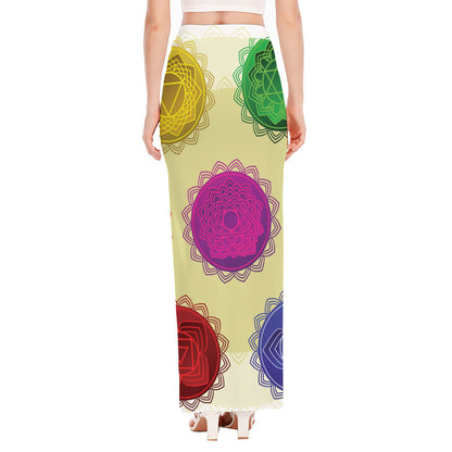 Colorful Seven Chakras Print High Slit Maxi Skirt