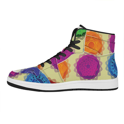 Colorful Seven Chakras Print High Top Leather Sneakers