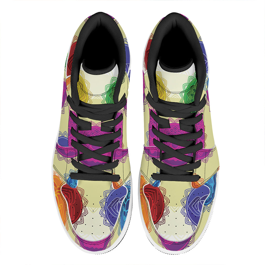 Colorful Seven Chakras Print High Top Leather Sneakers