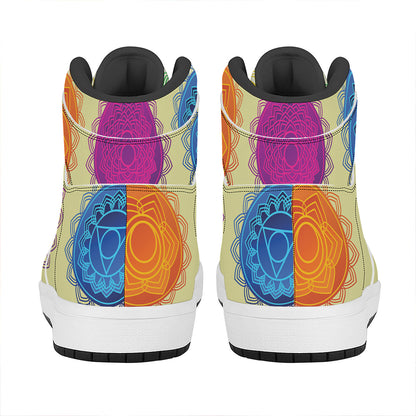 Colorful Seven Chakras Print High Top Leather Sneakers