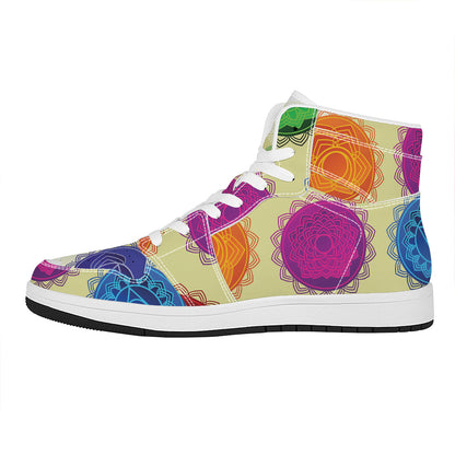 Colorful Seven Chakras Print High Top Leather Sneakers