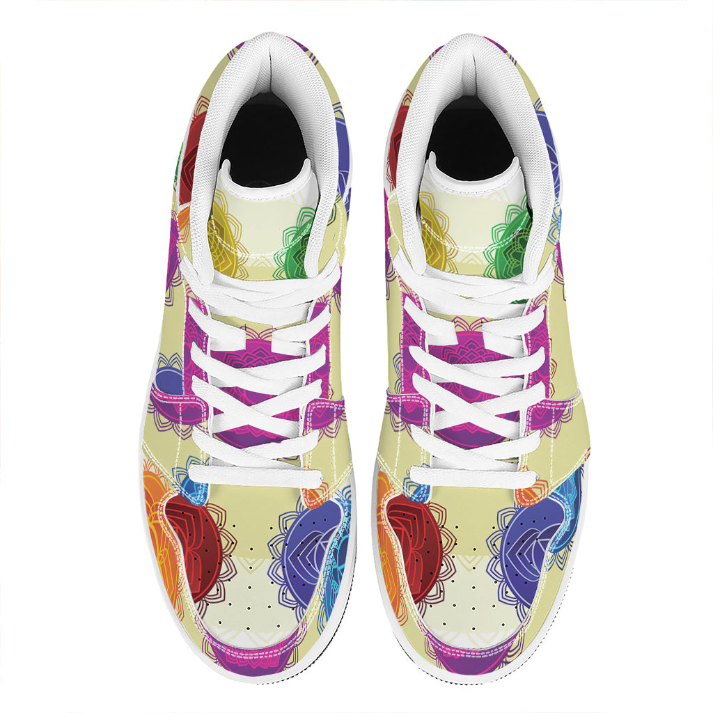 Colorful Seven Chakras Print High Top Leather Sneakers