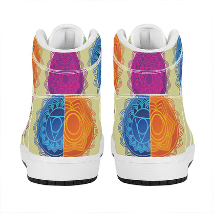 Colorful Seven Chakras Print High Top Leather Sneakers