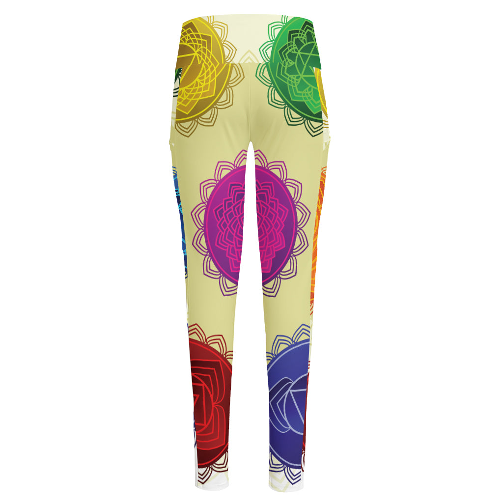 Colorful Seven Chakras Print High-Waisted Pocket Leggings