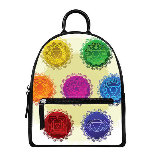 Colorful Seven Chakras Print Leather Backpack