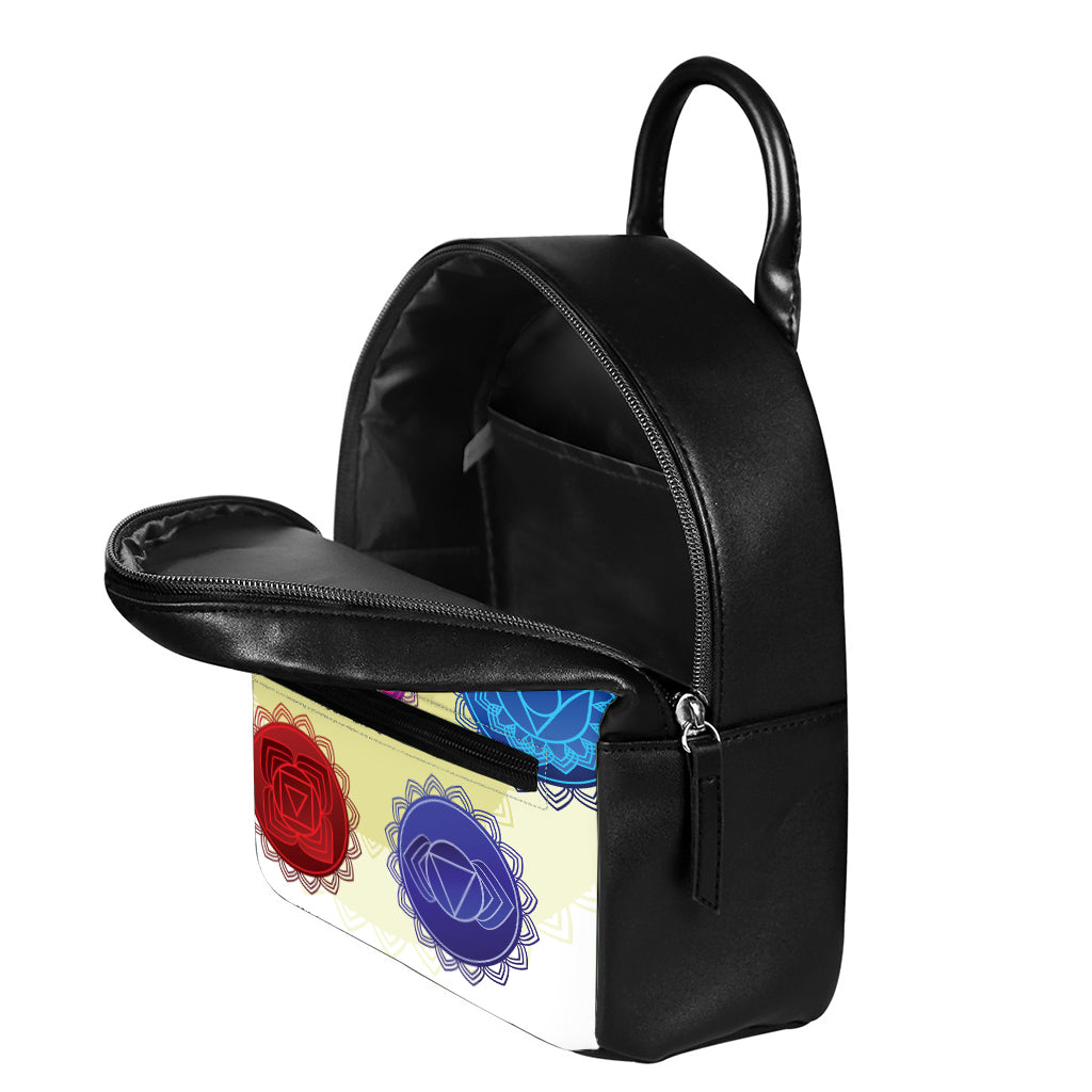 Colorful Seven Chakras Print Leather Backpack