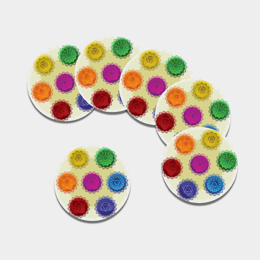 Colorful Seven Chakras Print Leather Coaster Set