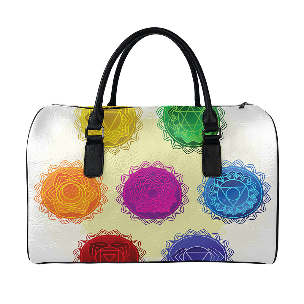 Colorful Seven Chakras Print Leather Duffle Bag