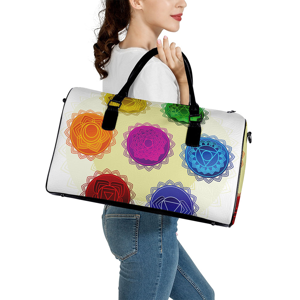 Colorful Seven Chakras Print Leather Duffle Bag