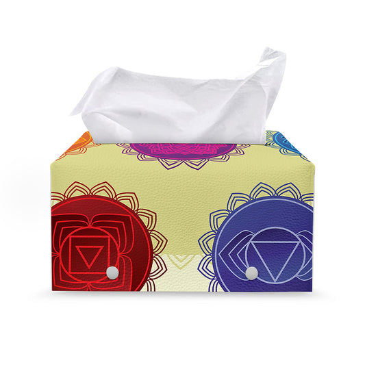Colorful Seven Chakras Print Leather Tissue Box Cover