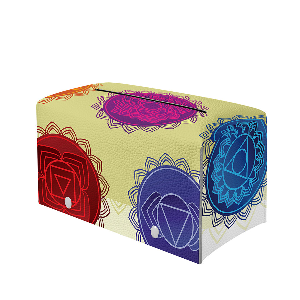 Colorful Seven Chakras Print Leather Tissue Box Cover