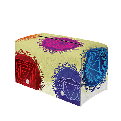 Colorful Seven Chakras Print Leather Tissue Box Cover