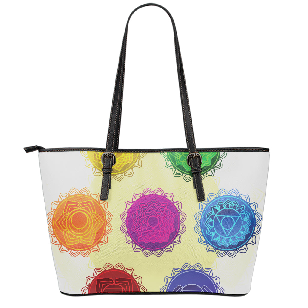 Colorful Seven Chakras Print Leather Tote Bag
