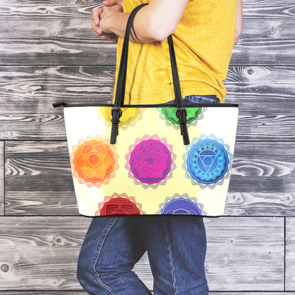 Colorful Seven Chakras Print Leather Tote Bag