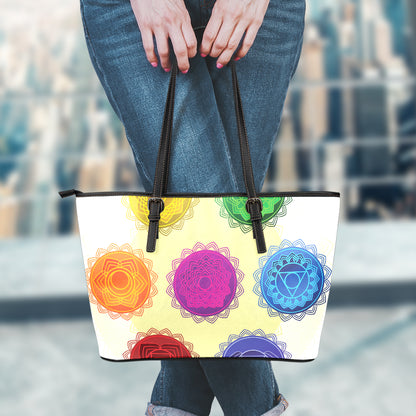 Colorful Seven Chakras Print Leather Tote Bag