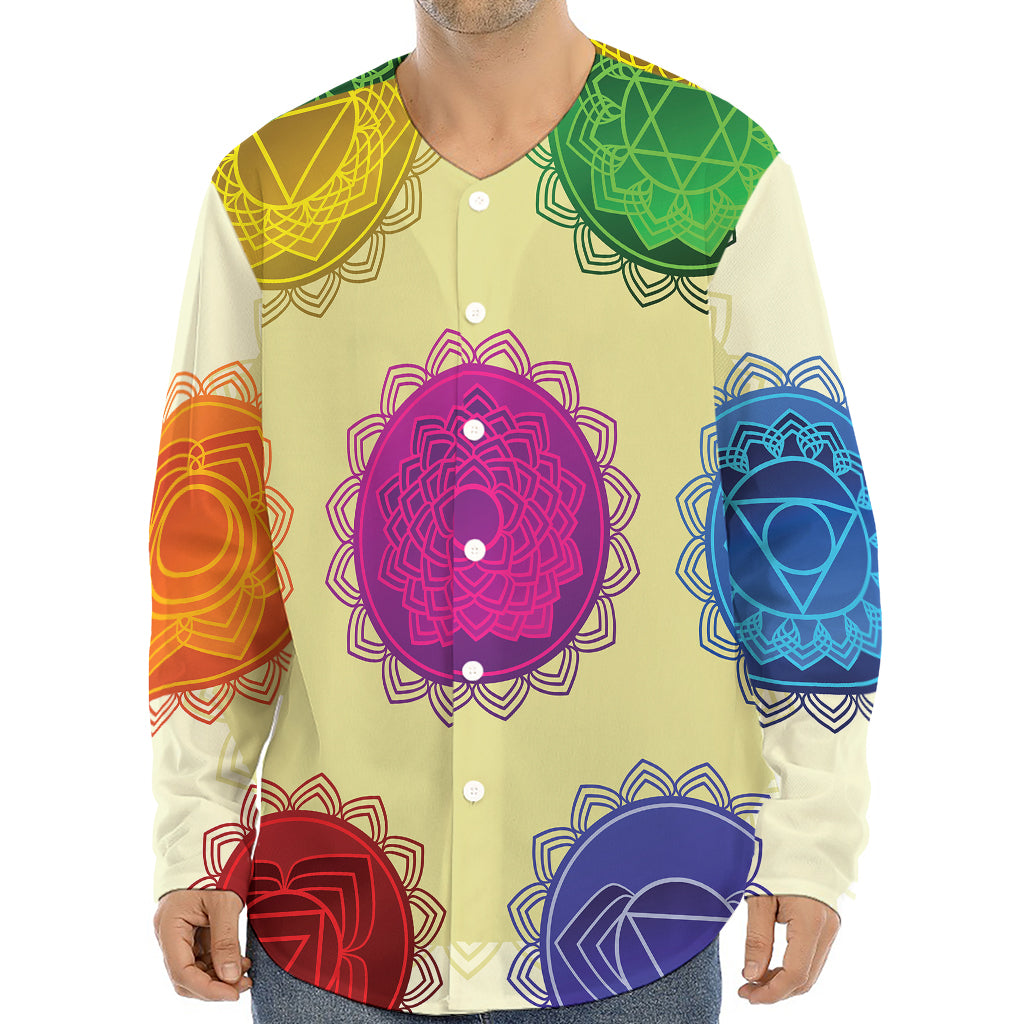 Colorful Seven Chakras Print Long Sleeve Baseball Jersey