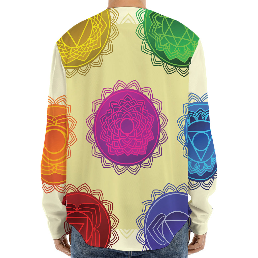 Colorful Seven Chakras Print Long Sleeve Baseball Jersey