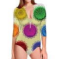 Colorful Seven Chakras Print Long Sleeve Swimsuit
