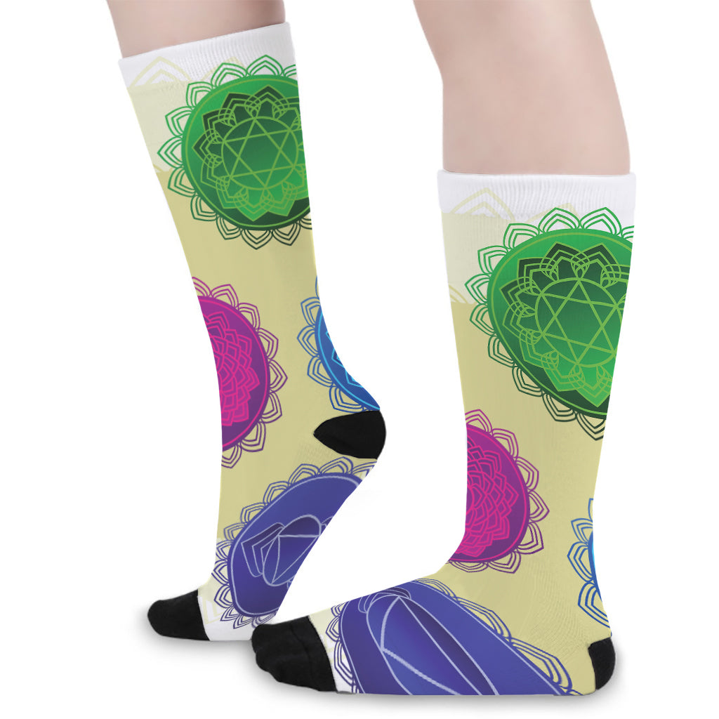 Colorful Seven Chakras Print Long Socks