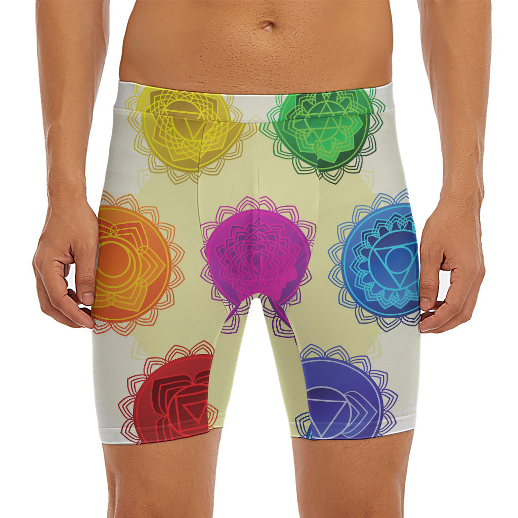 Colorful Seven Chakras Print Men's Long Boxer Briefs