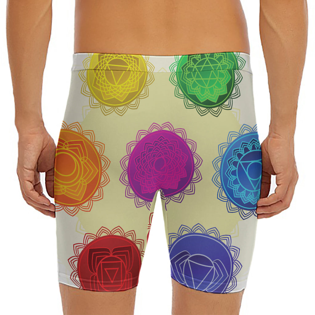 Colorful Seven Chakras Print Men's Long Boxer Briefs