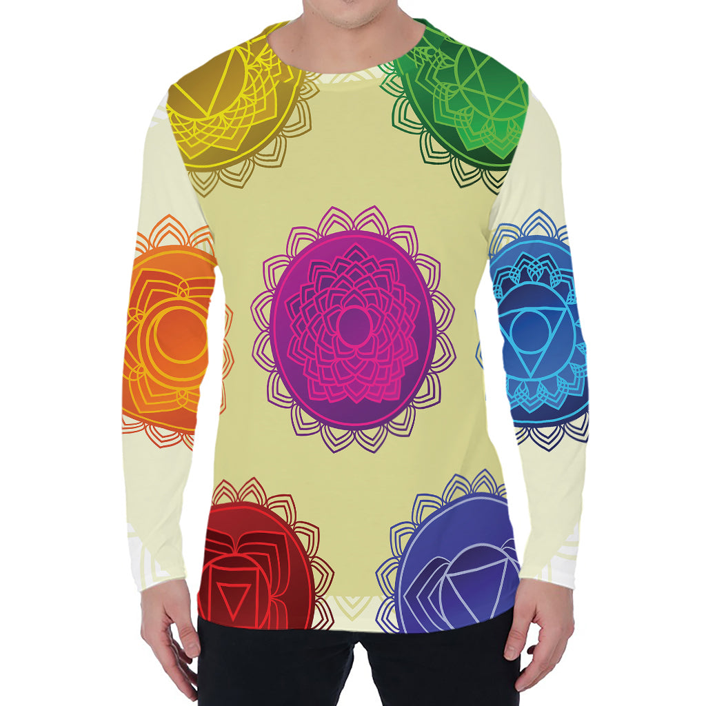 Colorful Seven Chakras Print Men's Long Sleeve T-Shirt