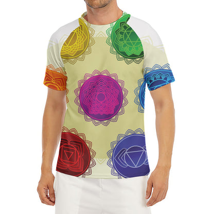 Colorful Seven Chakras Print Men's Short Sleeve Rash Guard