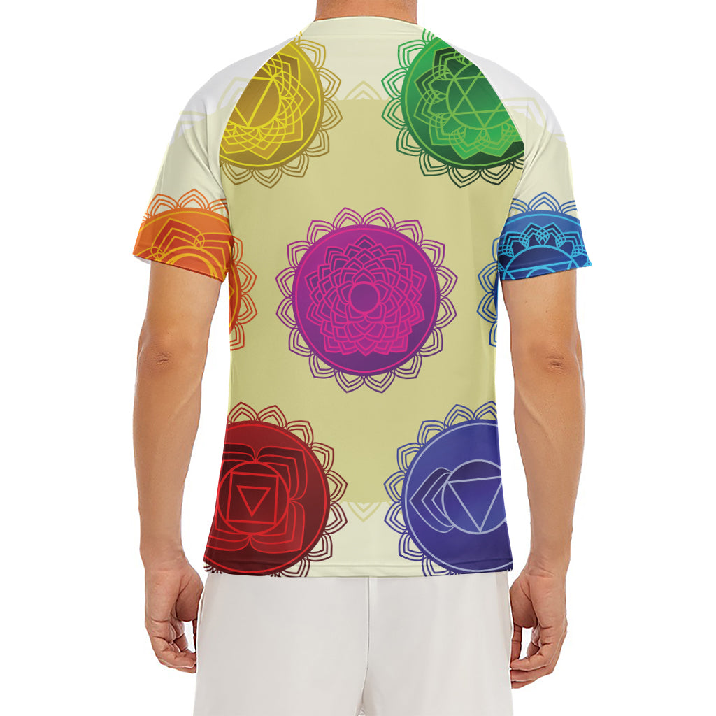 Colorful Seven Chakras Print Men's Short Sleeve Rash Guard