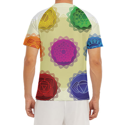 Colorful Seven Chakras Print Men's Short Sleeve Rash Guard