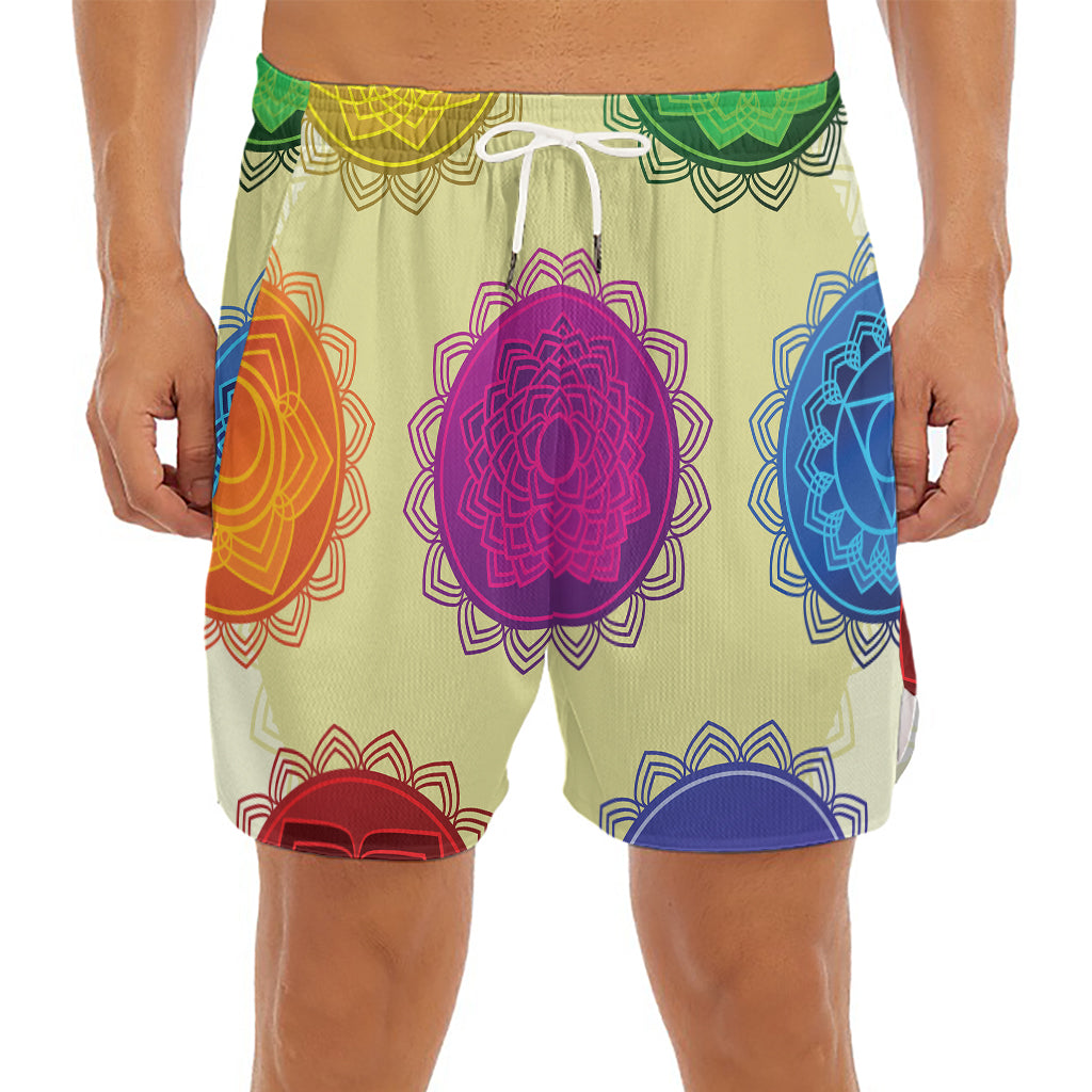 Colorful Seven Chakras Print Men's Split Running Shorts