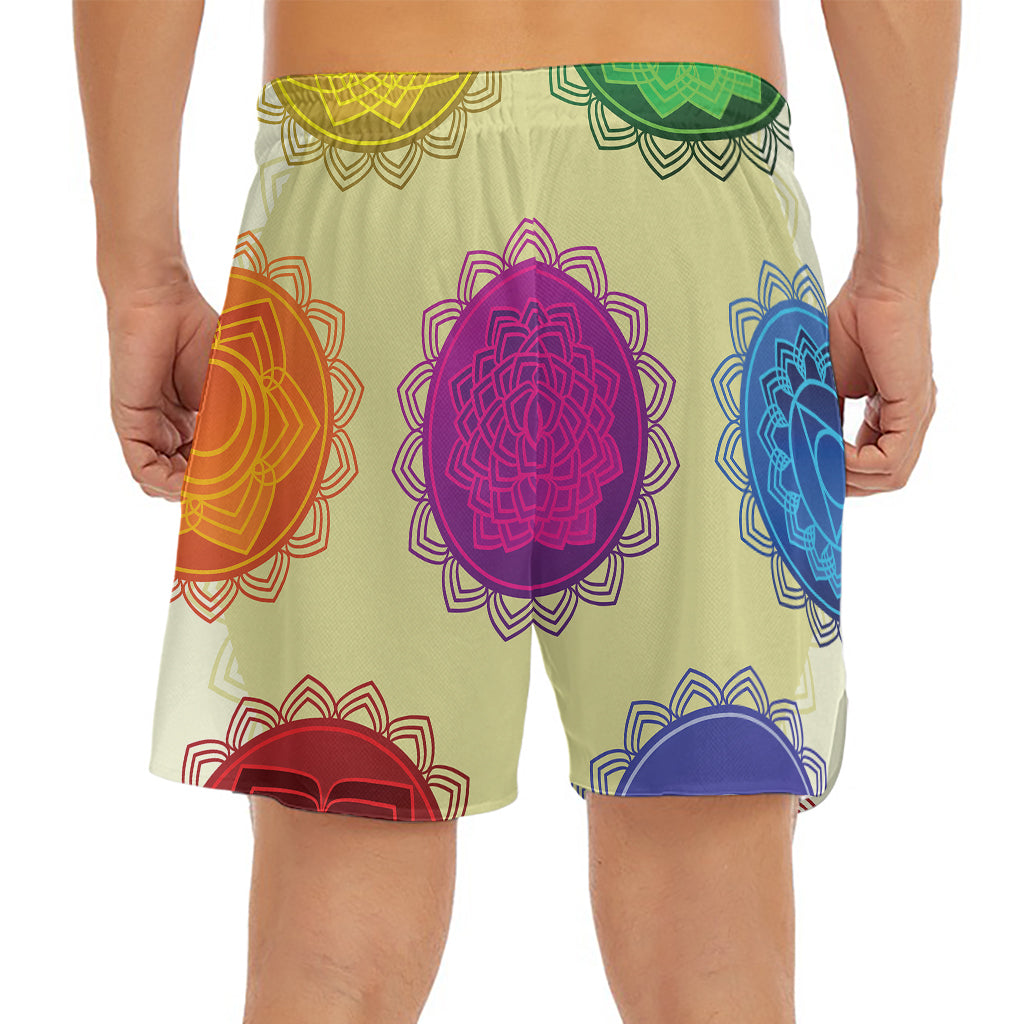 Colorful Seven Chakras Print Men's Split Running Shorts