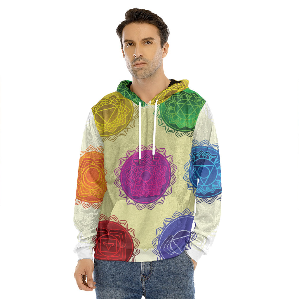 Colorful Seven Chakras Print Men's Velvet Pullover Hoodie