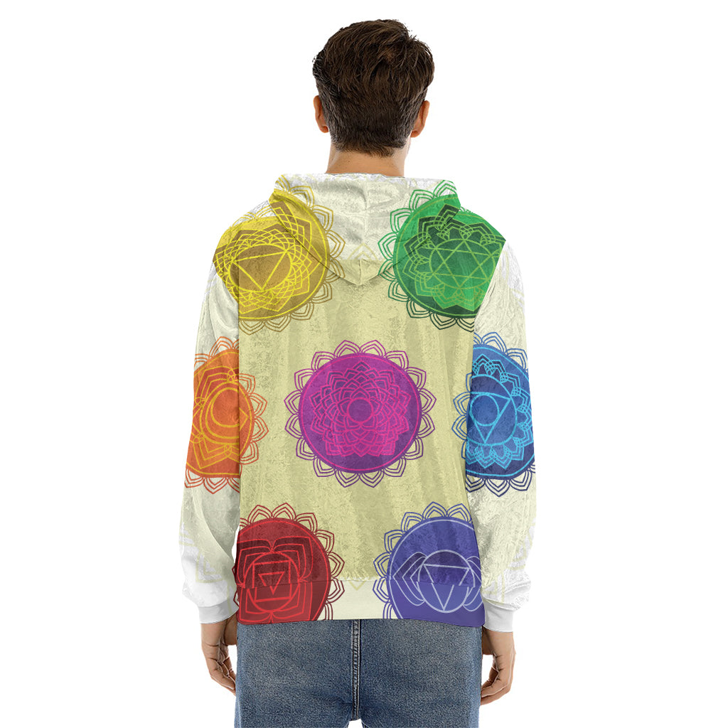 Colorful Seven Chakras Print Men's Velvet Pullover Hoodie