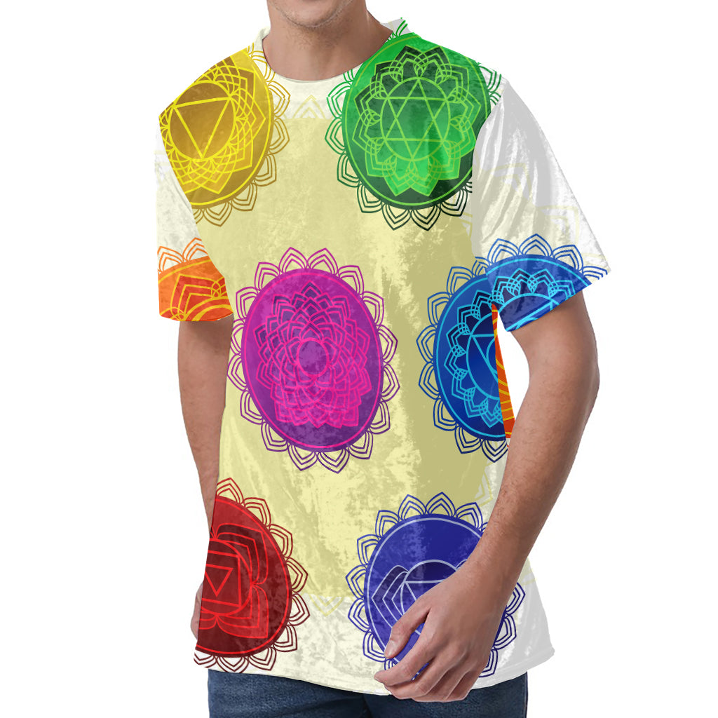 Colorful Seven Chakras Print Men's Velvet T-Shirt