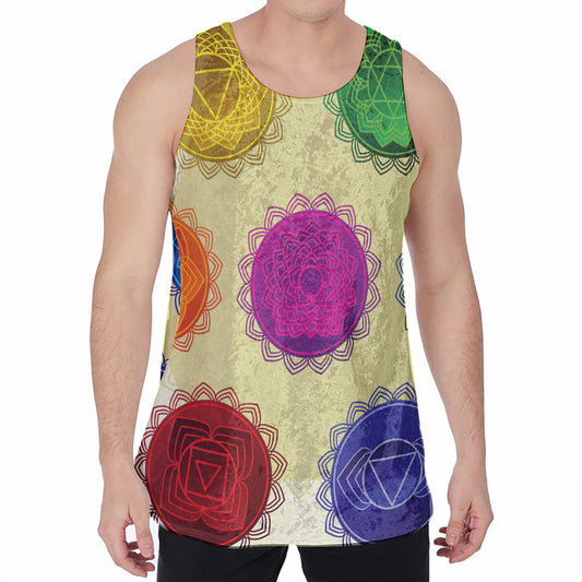 Colorful Seven Chakras Print Men's Velvet Tank Top