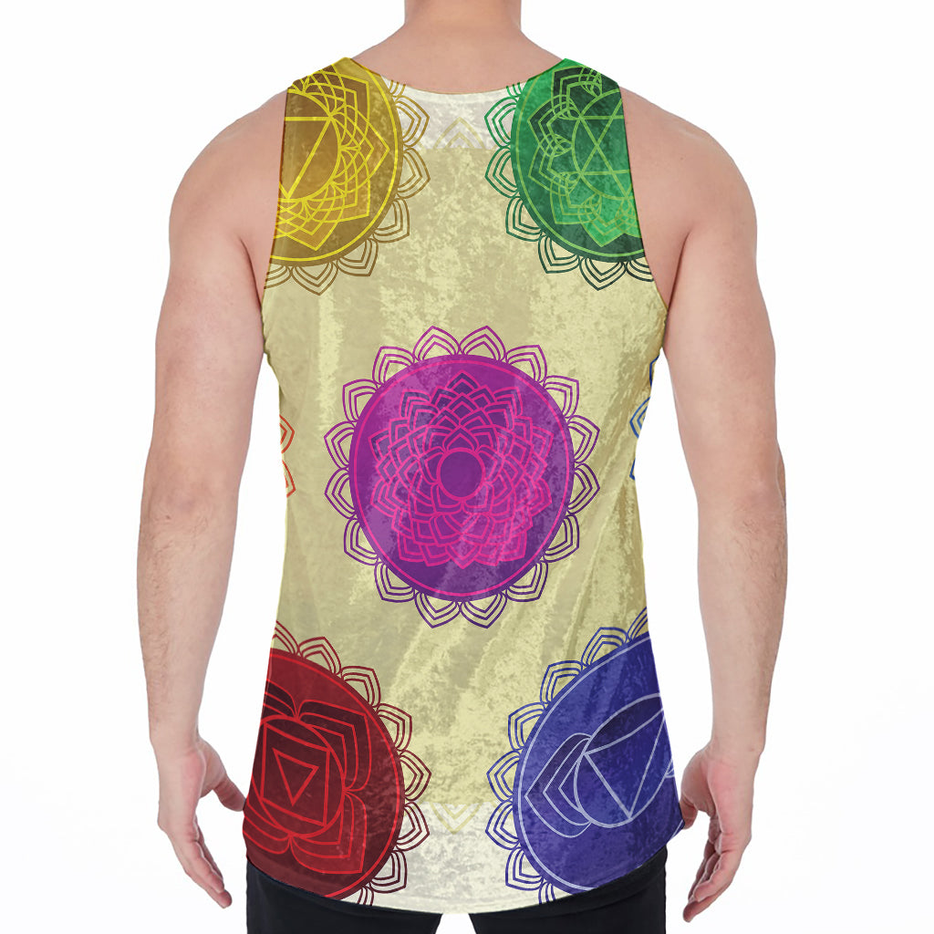 Colorful Seven Chakras Print Men's Velvet Tank Top