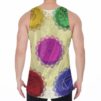 Colorful Seven Chakras Print Men's Velvet Tank Top