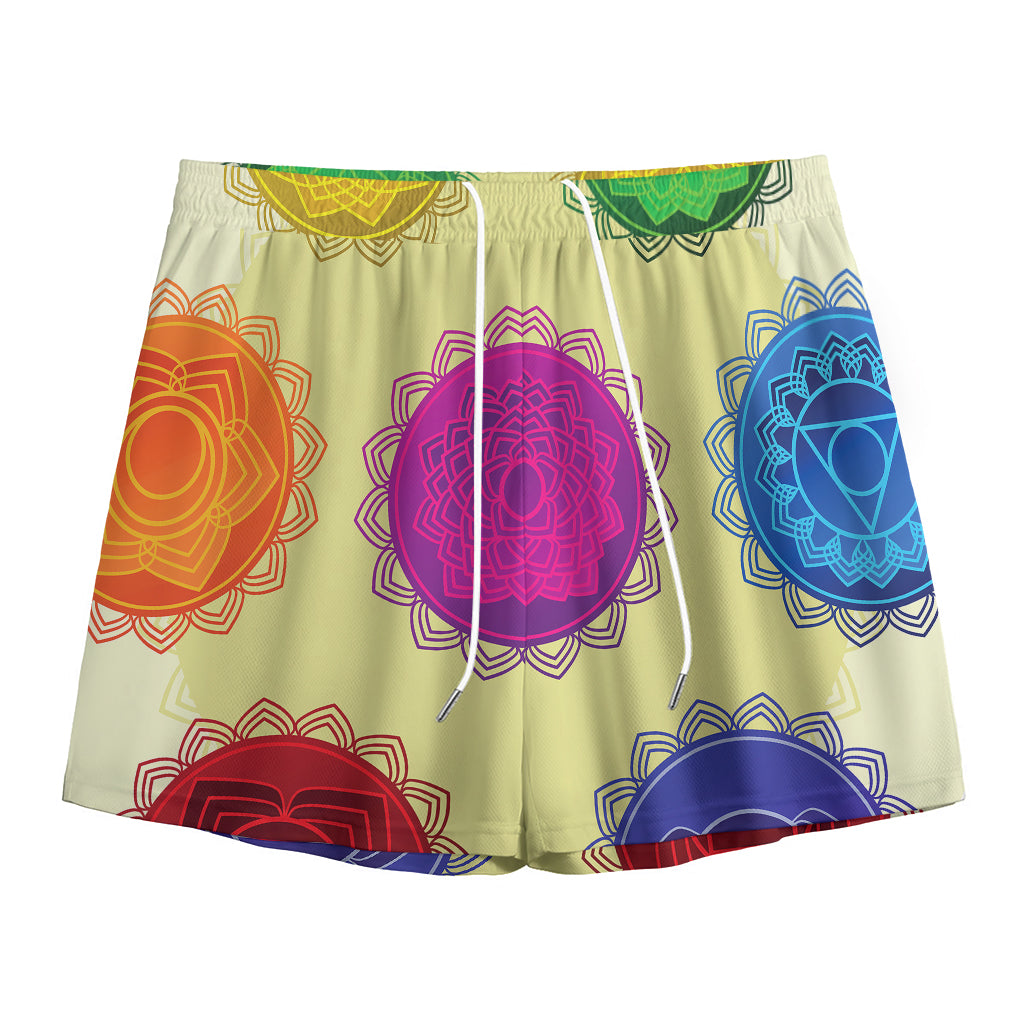 Colorful Seven Chakras Print Mesh Shorts