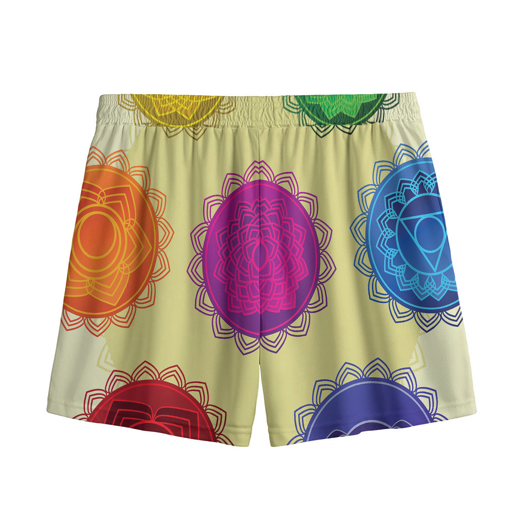 Colorful Seven Chakras Print Mesh Shorts