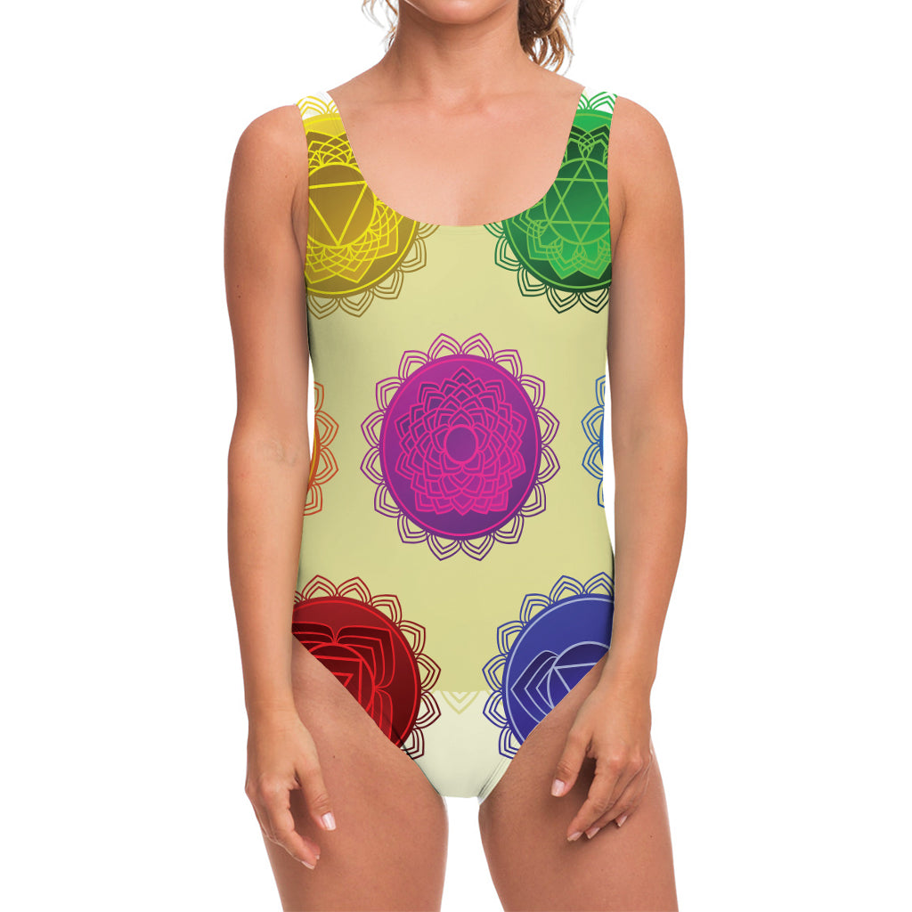 Colorful Seven Chakras Print One Piece Swimsuit