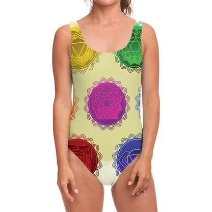 Colorful Seven Chakras Print One Piece Swimsuit