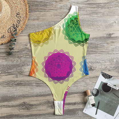 Colorful Seven Chakras Print One Shoulder Bodysuit