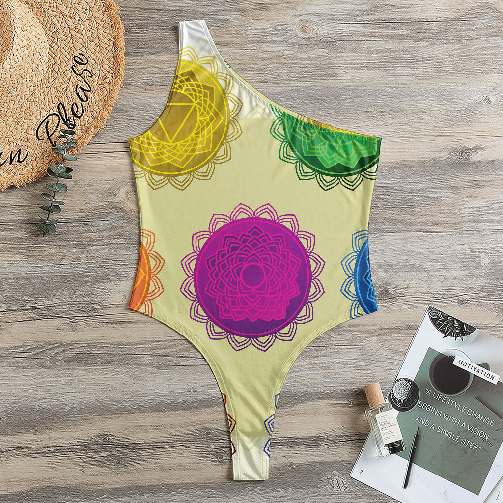 Colorful Seven Chakras Print One Shoulder Bodysuit