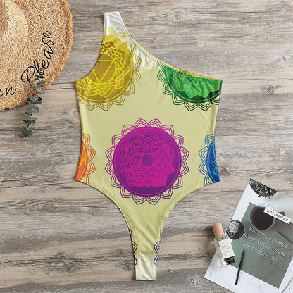 Colorful Seven Chakras Print One Shoulder Bodysuit