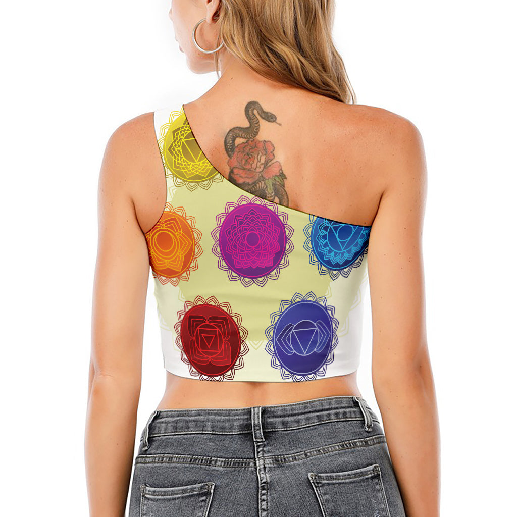 Colorful Seven Chakras Print One Shoulder Crop Top