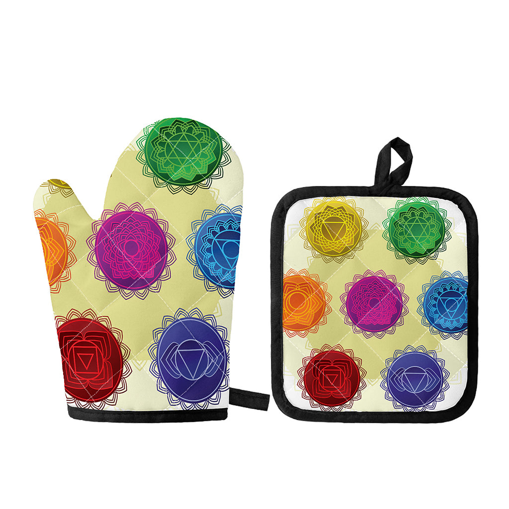 Colorful Seven Chakras Print Oven Mitt And Pot Holder Set