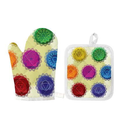 Colorful Seven Chakras Print Oven Mitt And Pot Holder Set