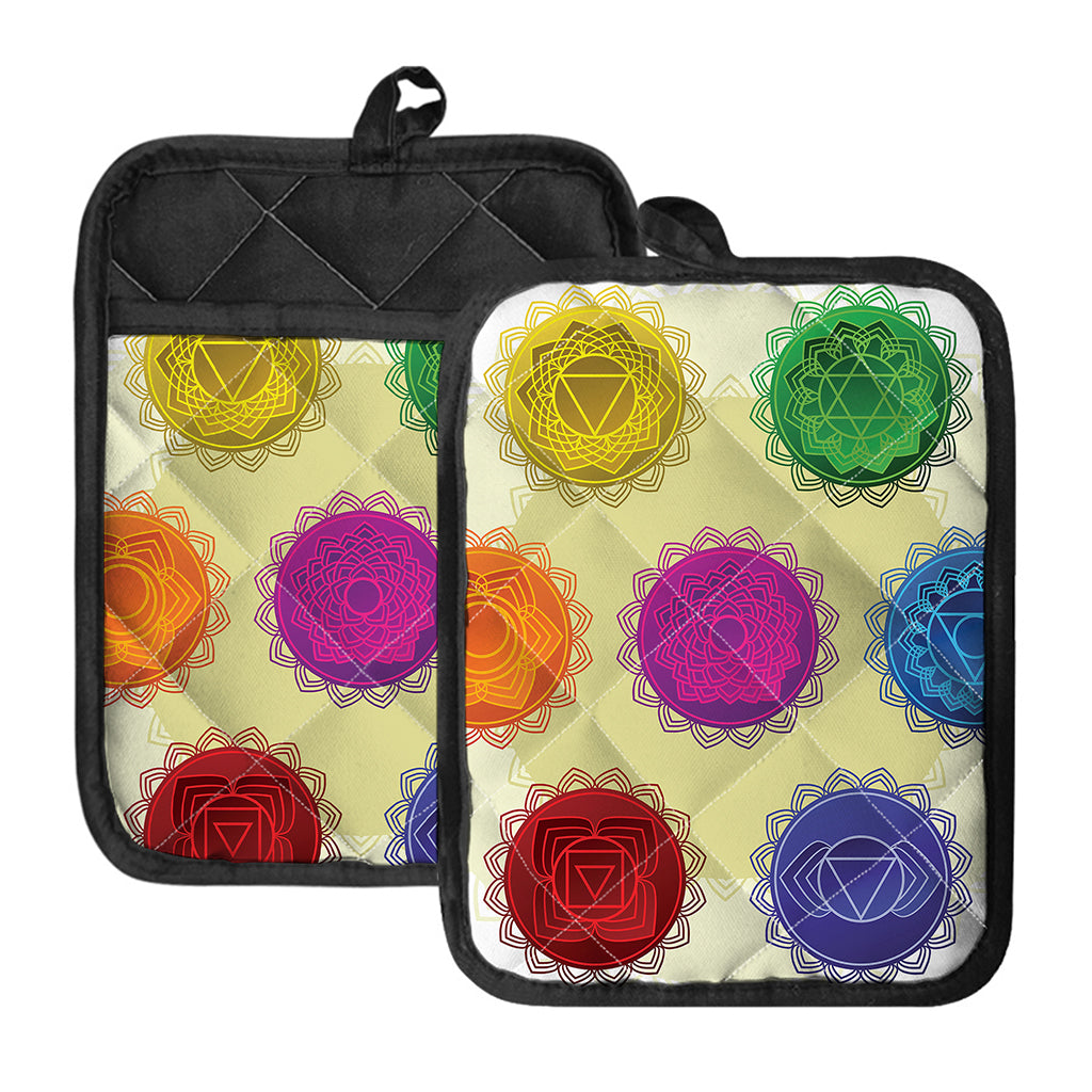 Colorful Seven Chakras Print Pot Holders With Pocket