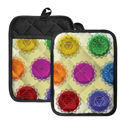 Colorful Seven Chakras Print Pot Holders With Pocket