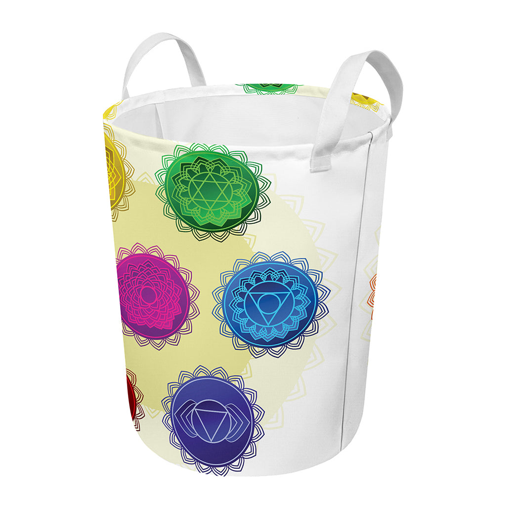 Colorful Seven Chakras Print Round Laundry Basket